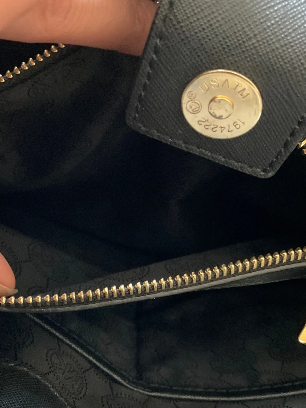 Michael Kors Black Leather Shoulder Tote with Gold Chain Trim